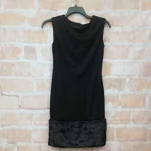NWT Adrienne Landau Size XS Black Mini Dress with Faux Fur Trim
